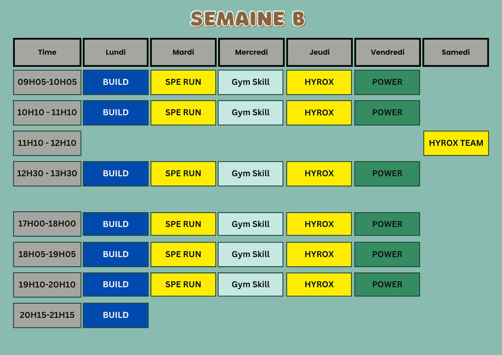 Planning Semaine B